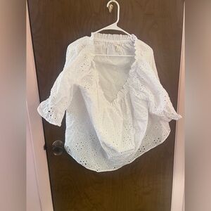 Terra&Sky White On/Off Shoulder Cotton
Eyelet Top-2X